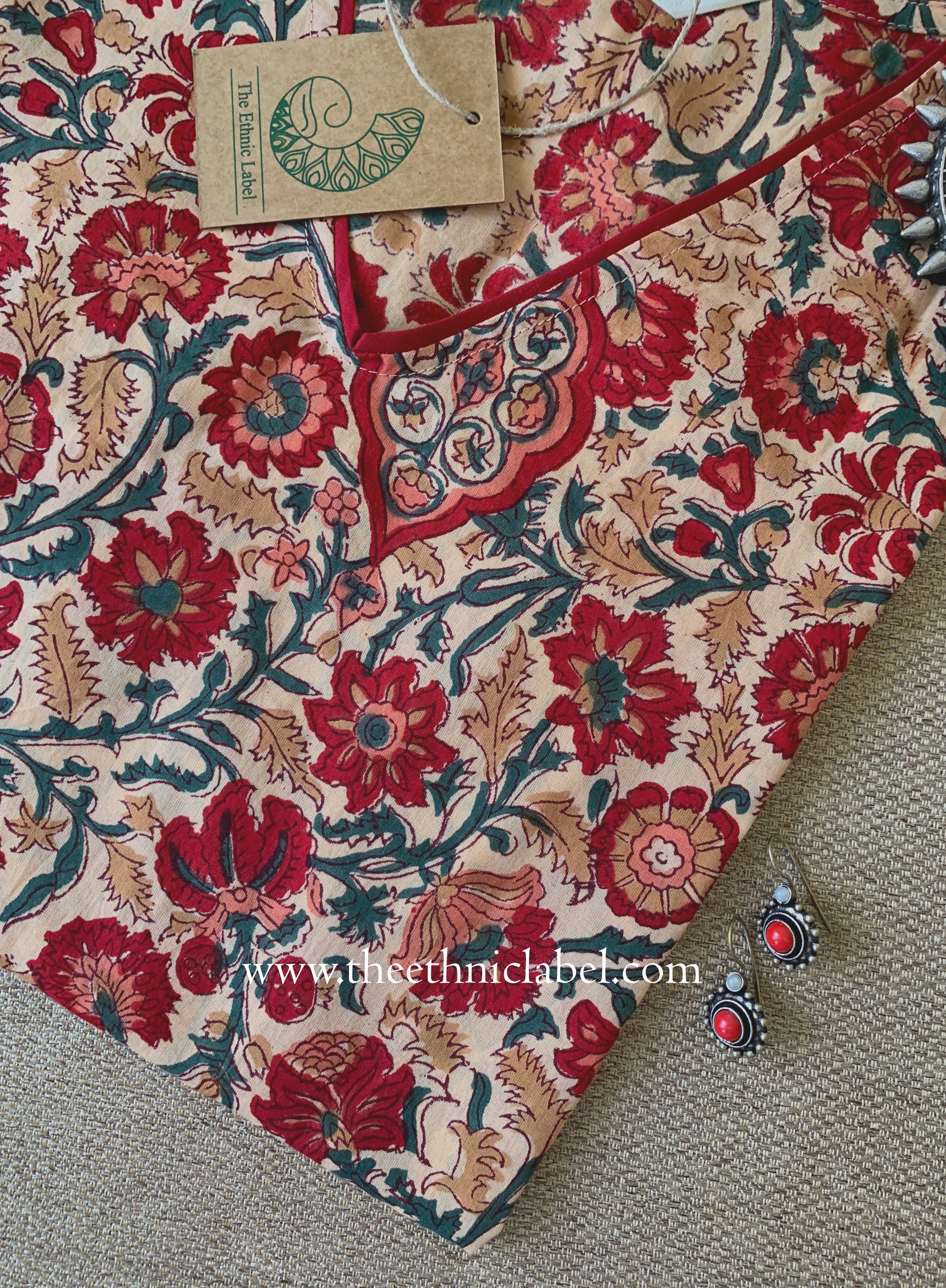 "Bela" Hand Block Printed Beige Cotton kurta