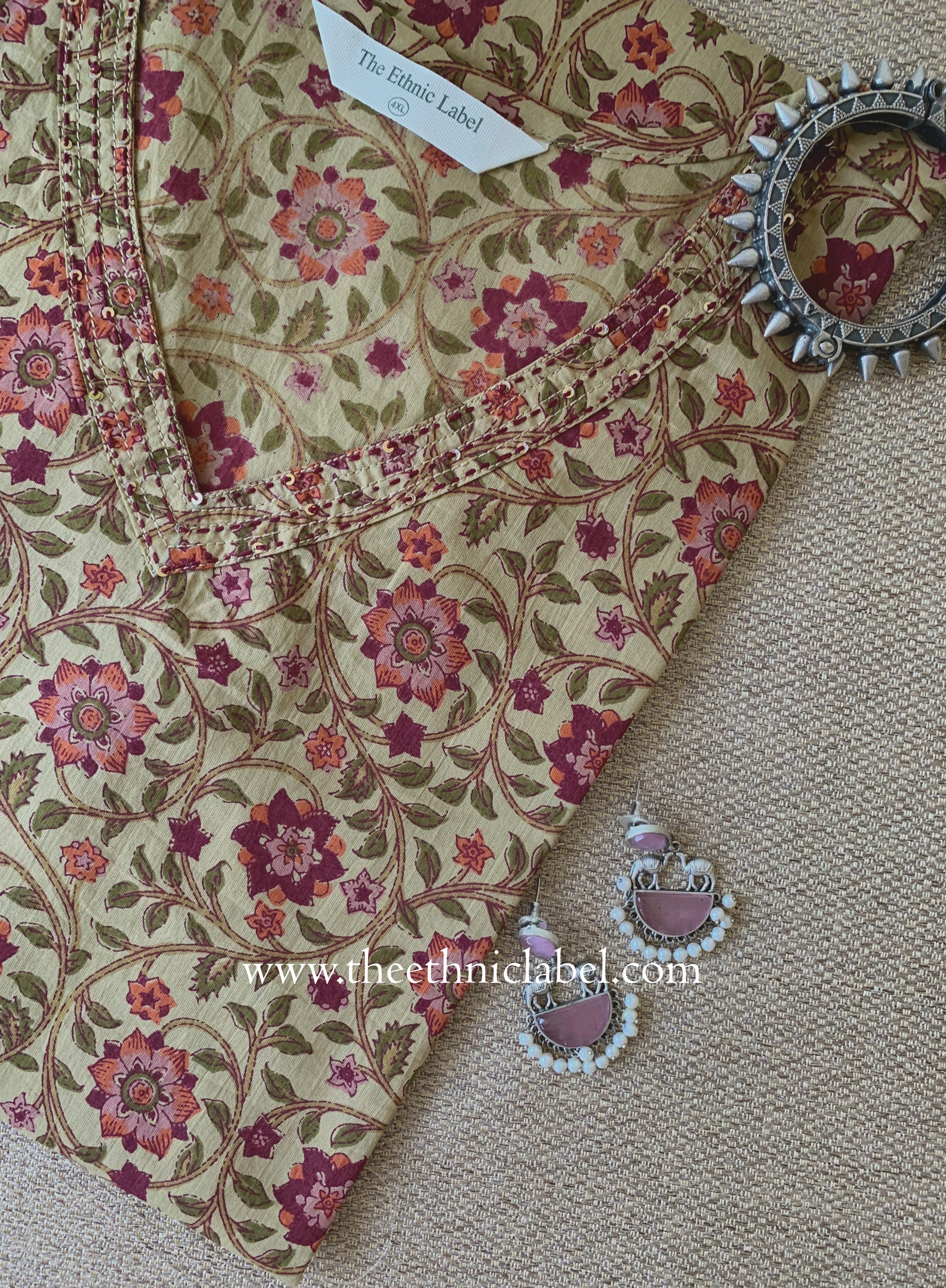 "Shaista" Beige Buttoned Cotton kurta - Big Size