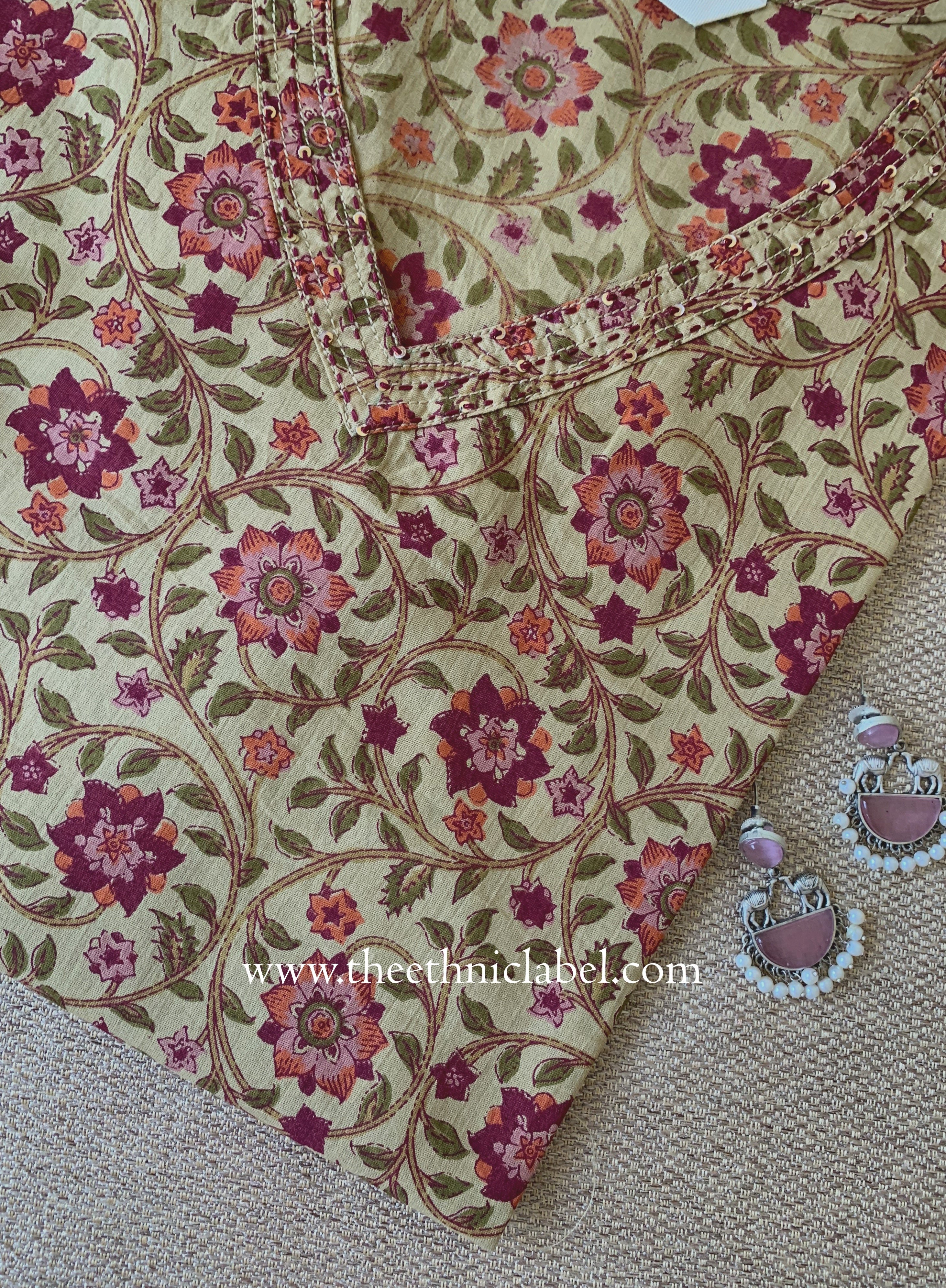 "Shaista" Beige Buttoned Cotton kurta - Big Size