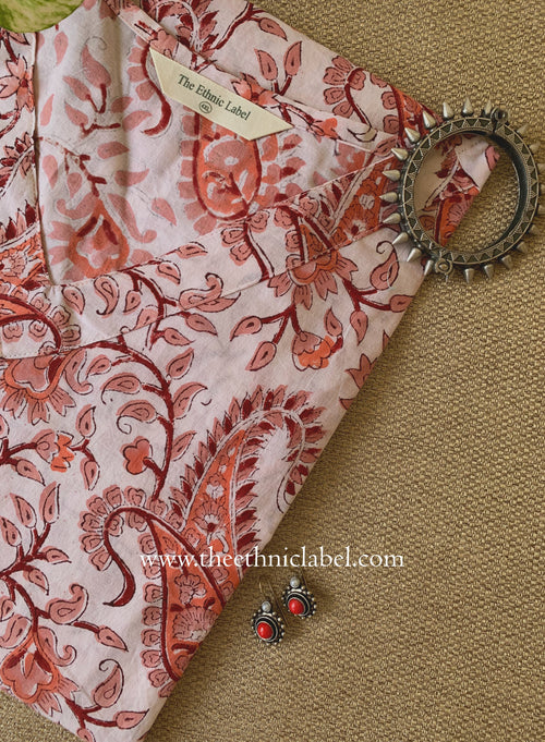"Dharna" White Block Printed Cotton kurta - Big Size