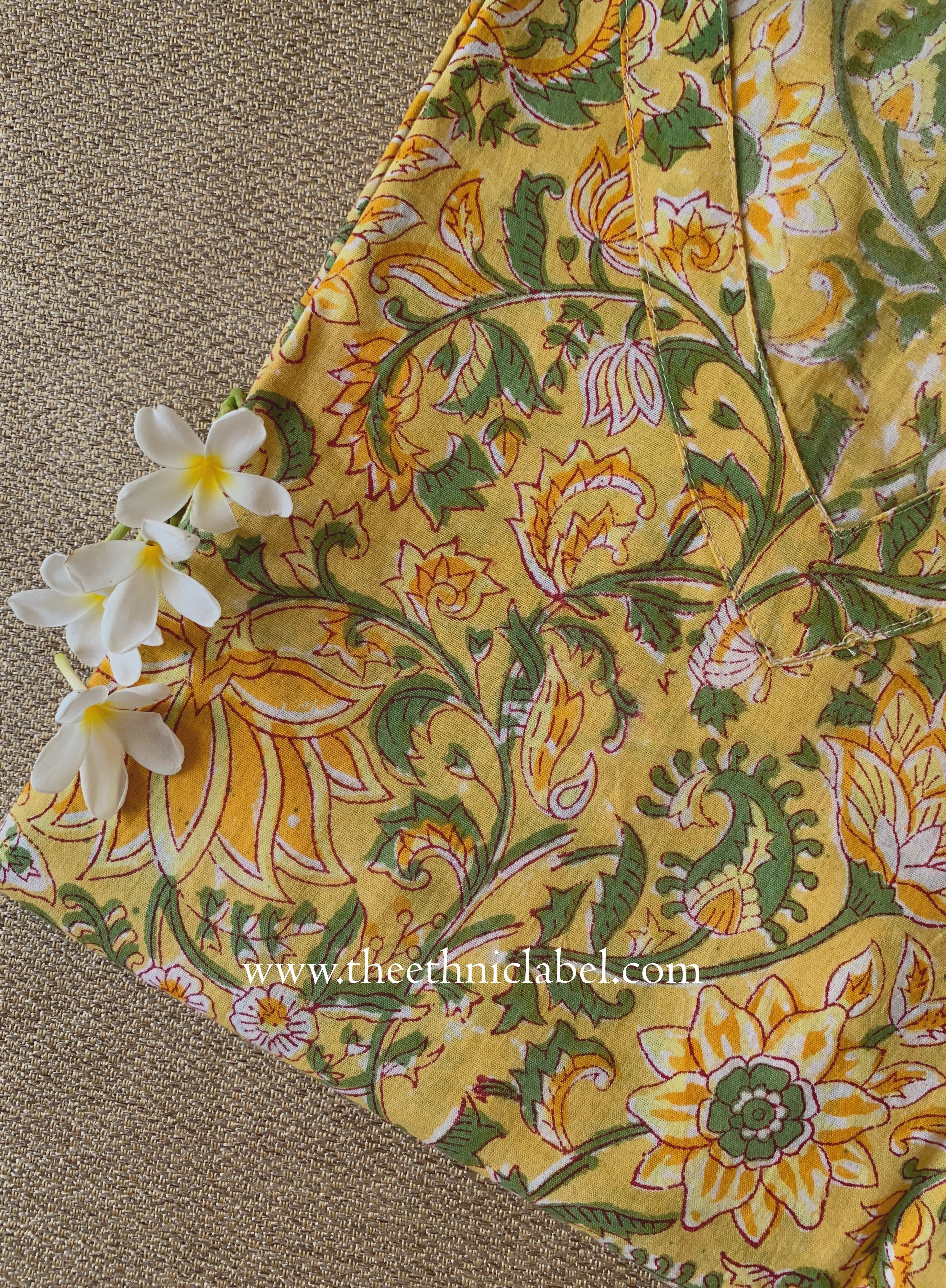 "Chamak" Yellow Block Printed Cotton kurta - Big Size