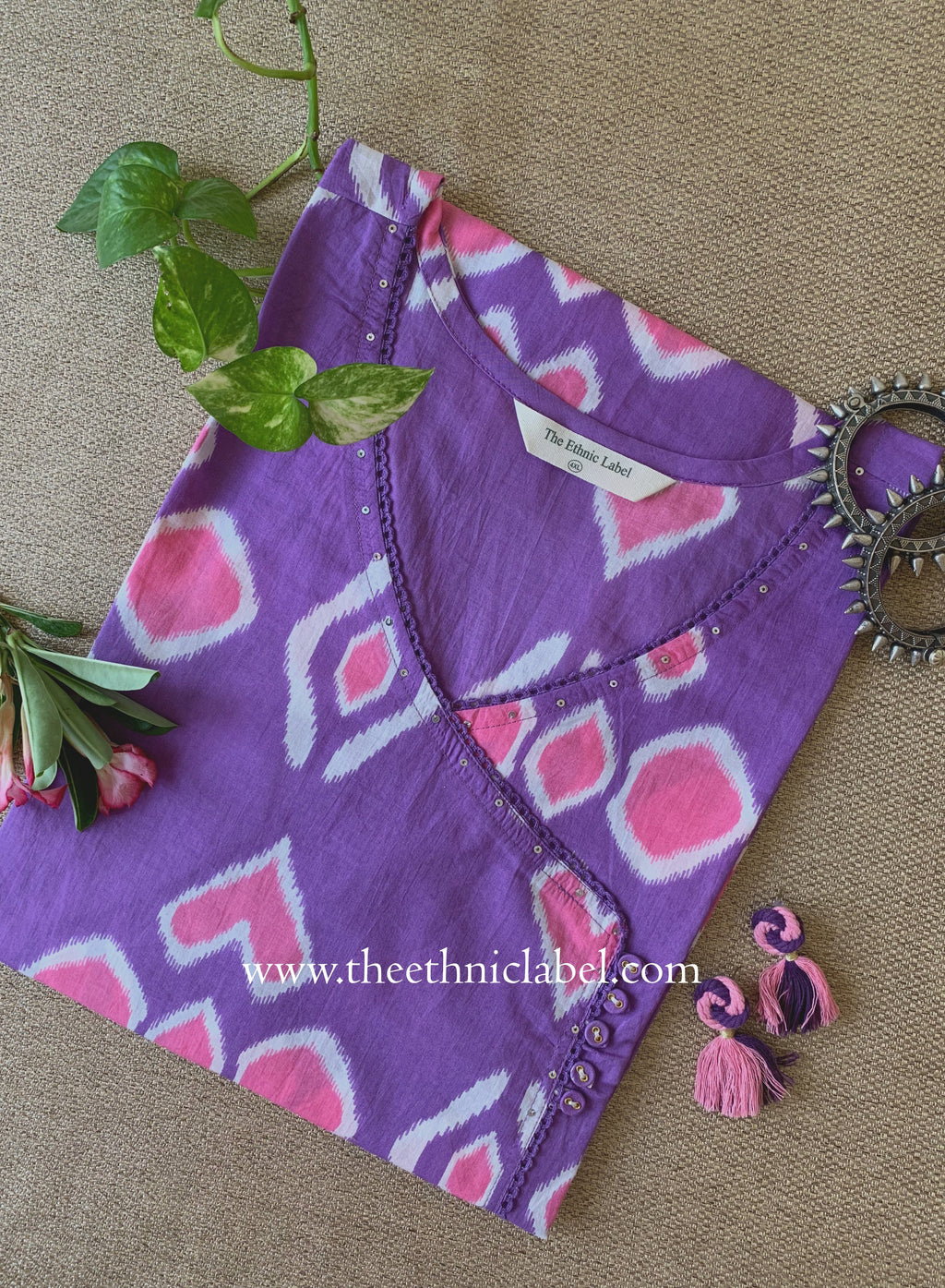 "Tarana" Purple Cotton kurta - Big Size