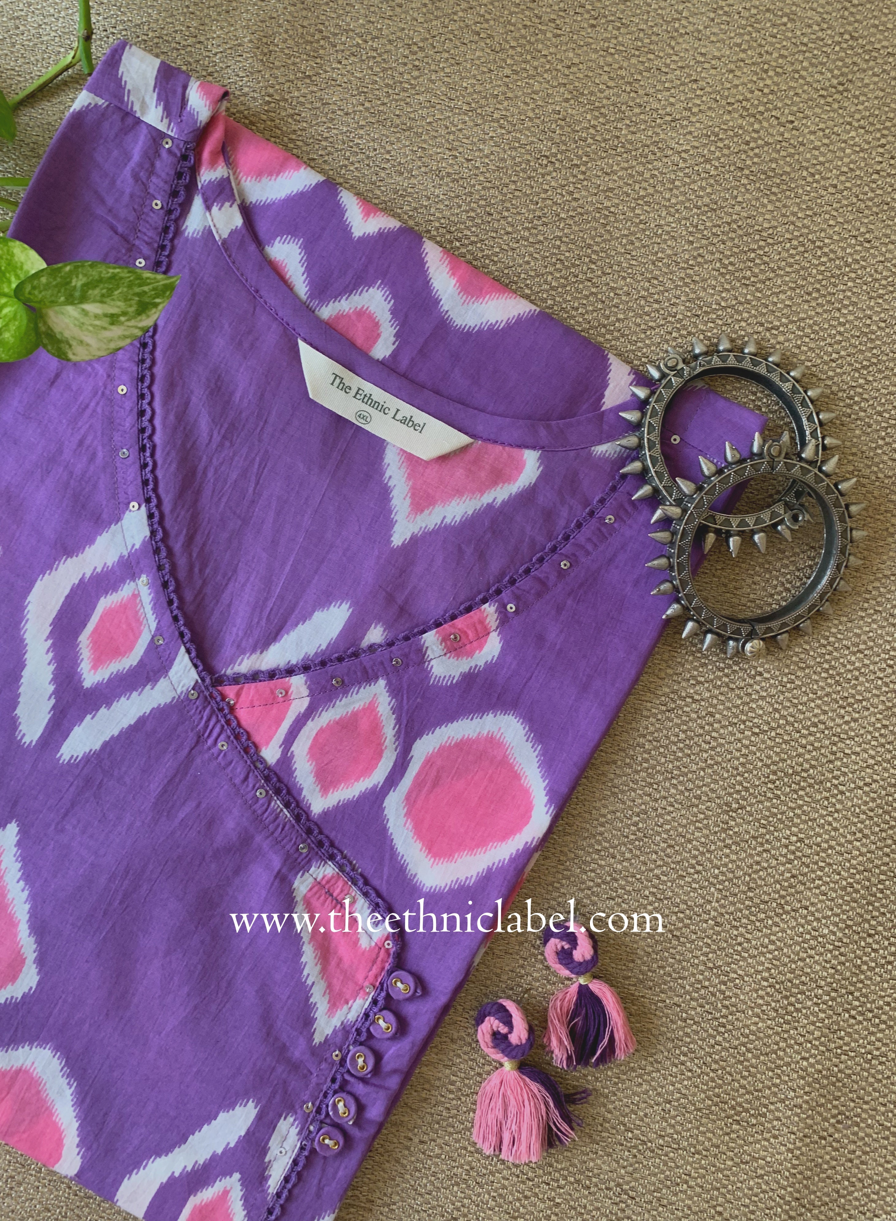 "Tarana" Purple Cotton kurta - Big Size