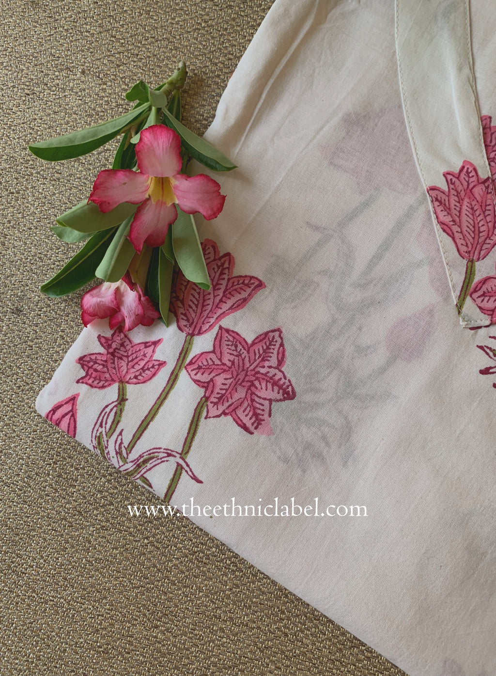 "Suhana" White Block Printed Cotton kurta - Big Size