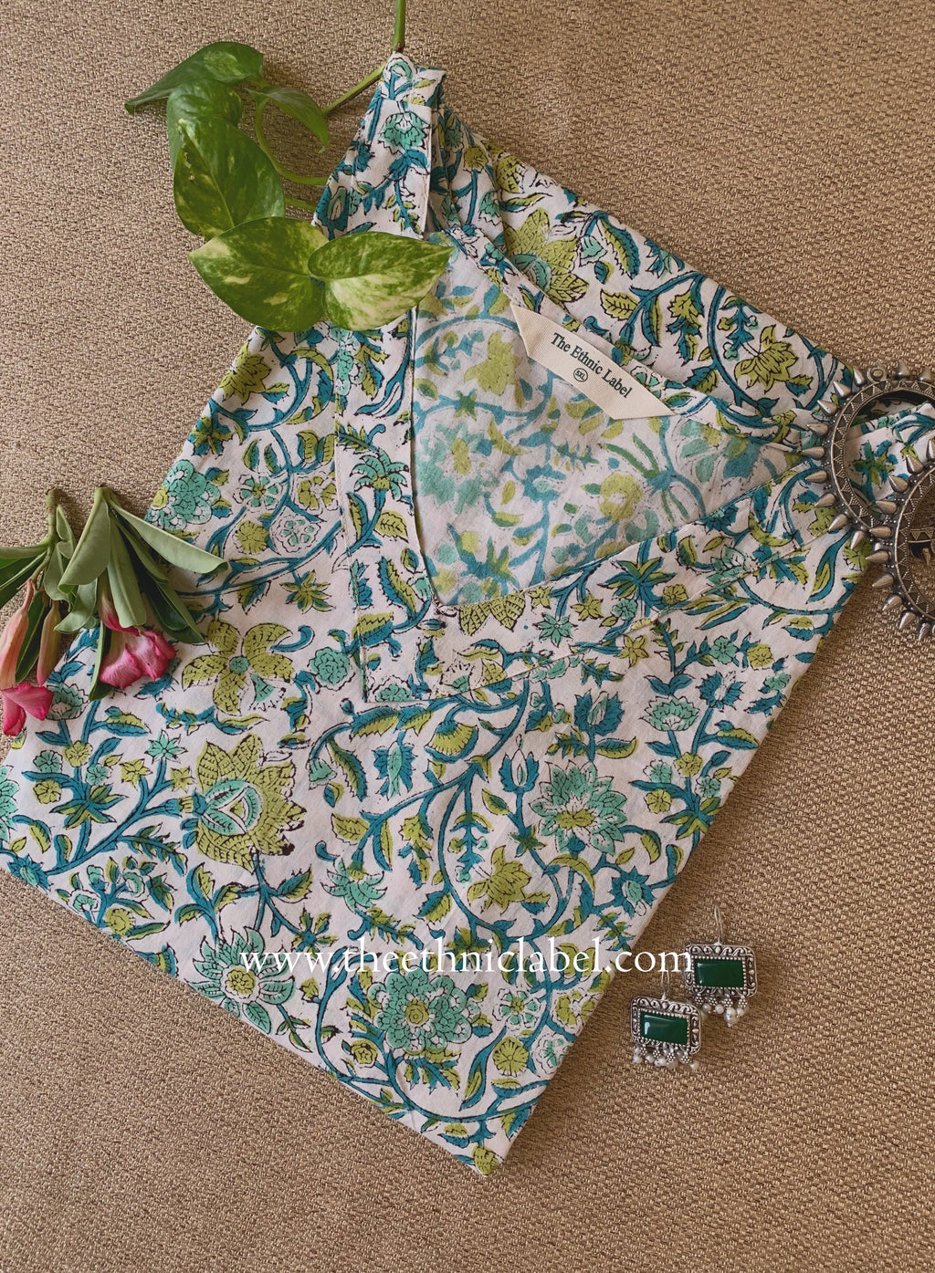 "Tripti" White Block Printed Cotton kurta - Big Size