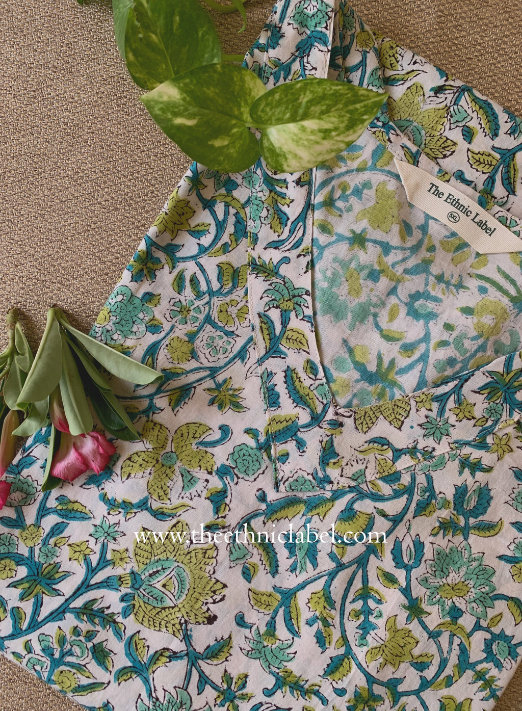 "Tripti" White Block Printed Cotton kurta - Big Size