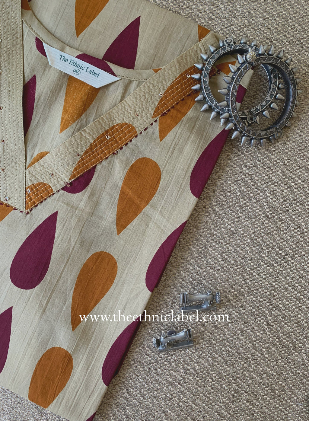 "Tilak" Beige Cotton kurta - Big Size