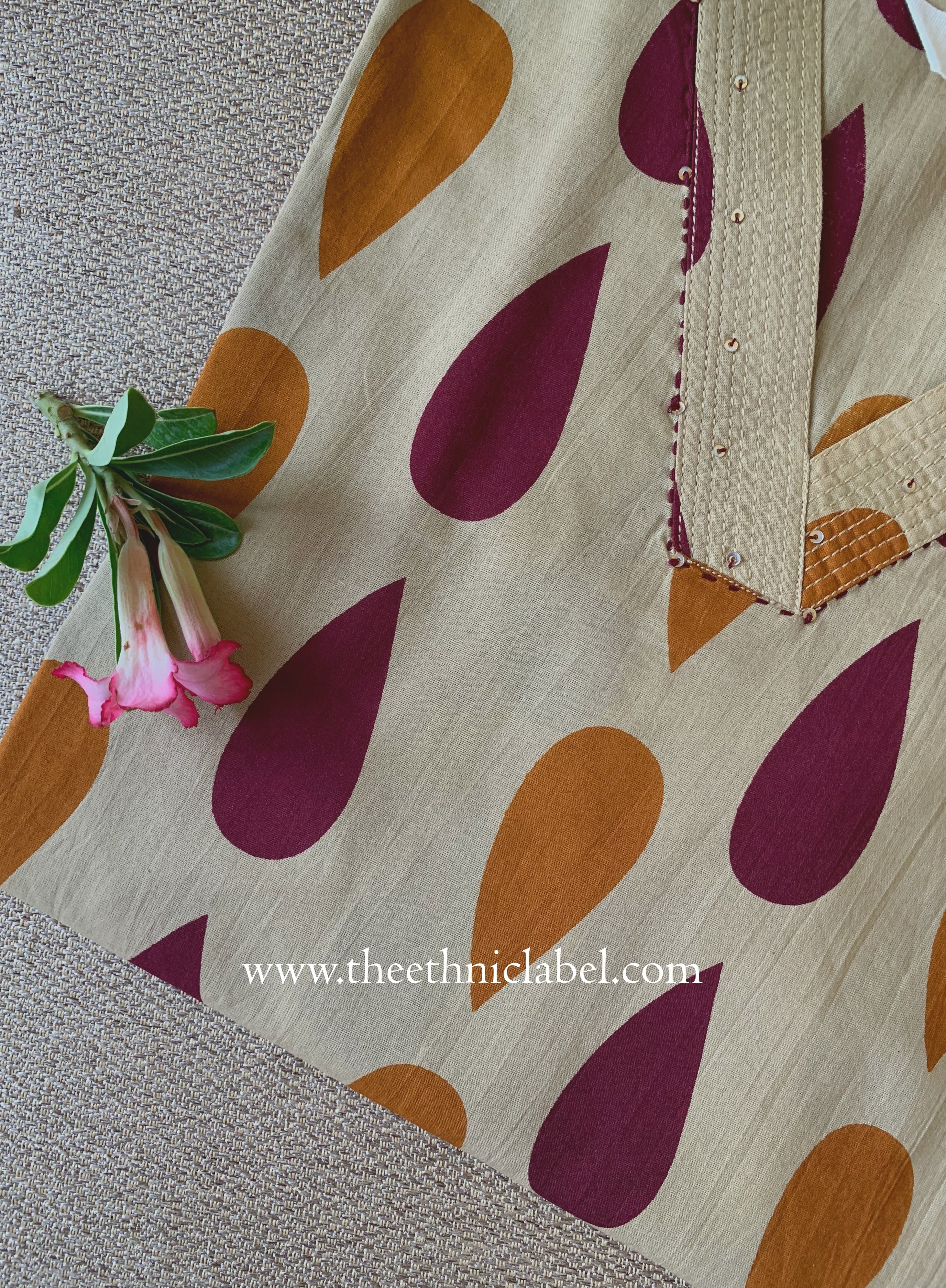 "Tilak" Beige Cotton kurta - Big Size