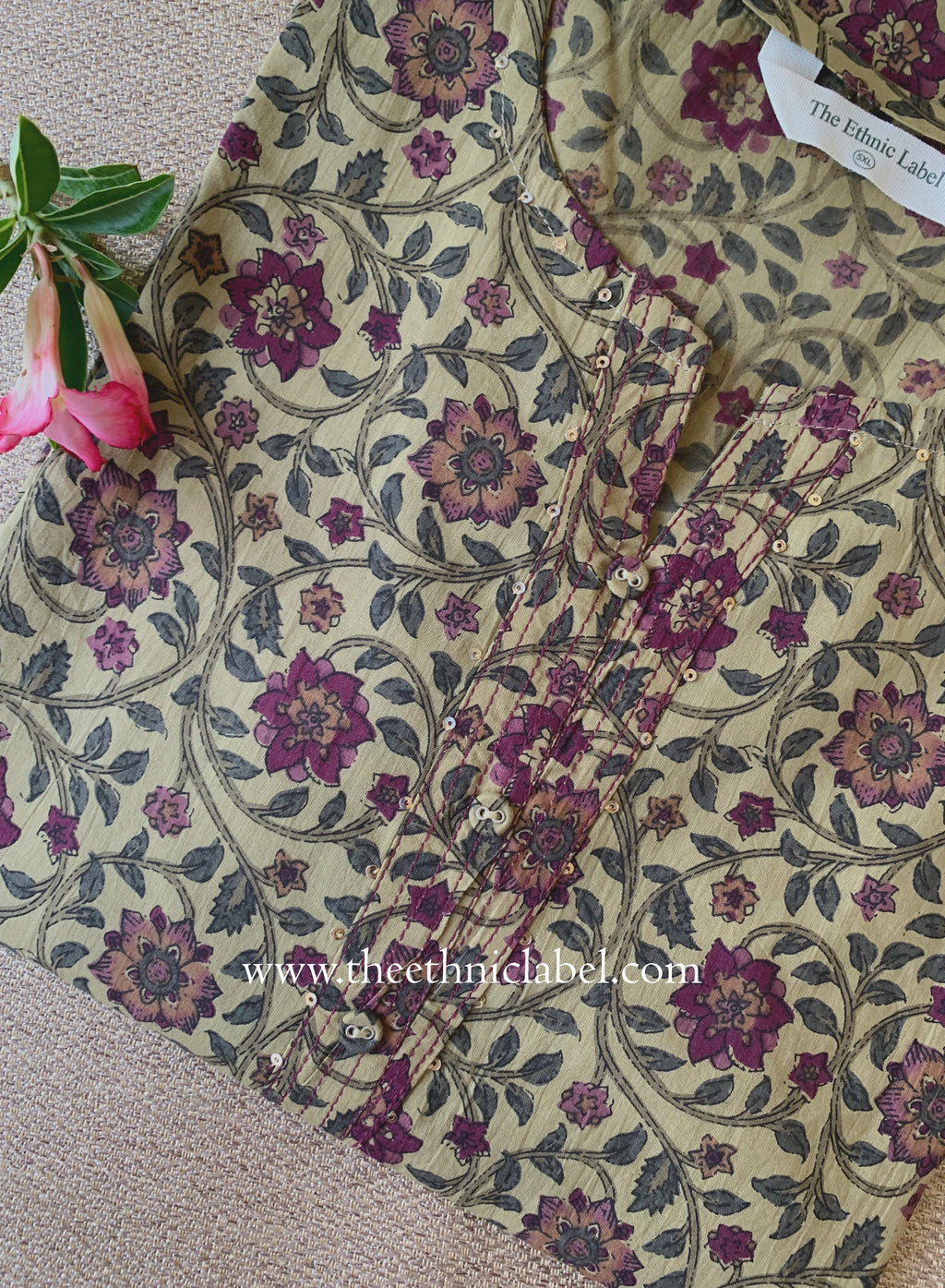 "Nigaar" Beige Cotton kurta - Big Size