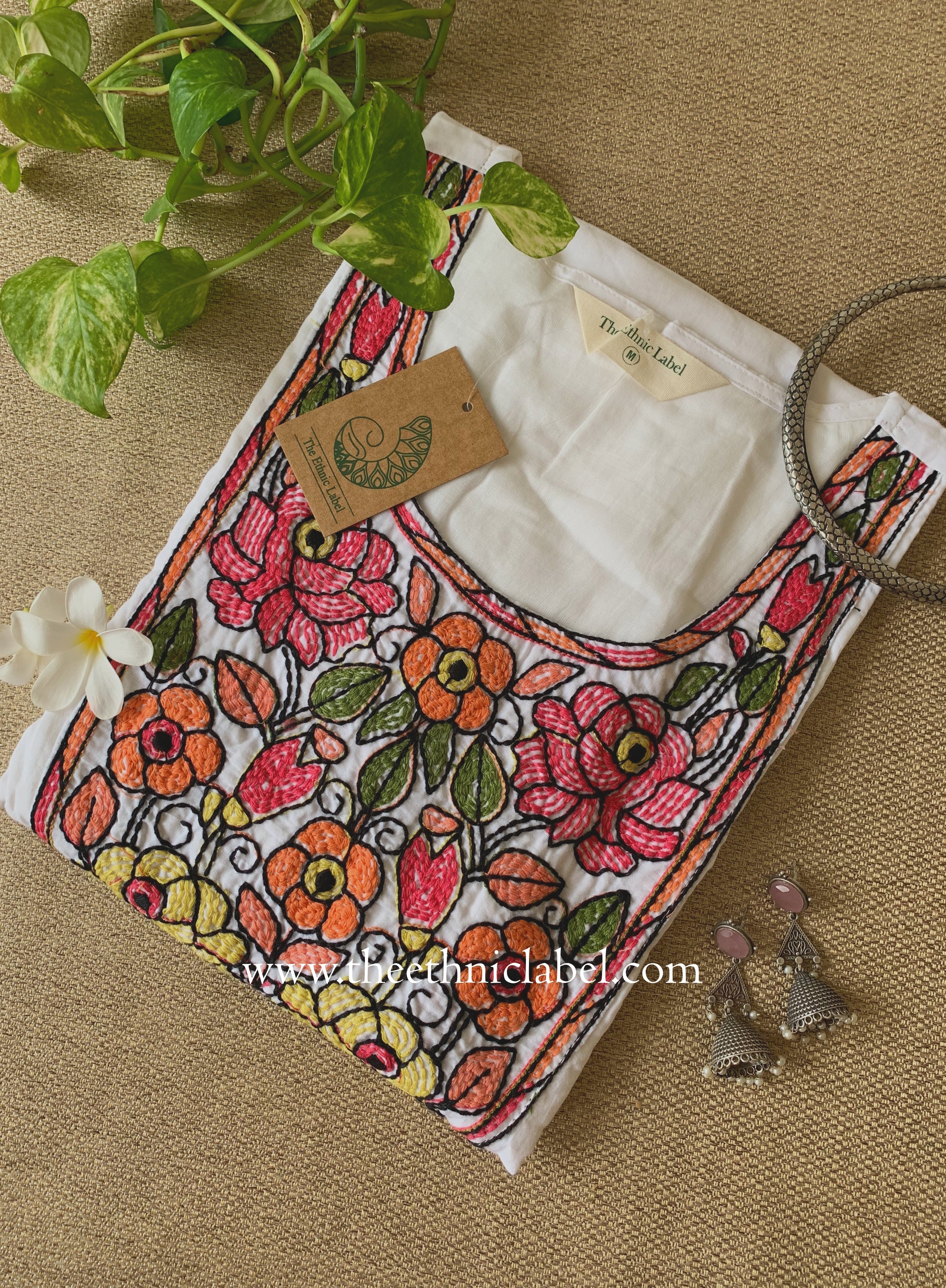 "Nirupa" Embroidered White Cotton kurta