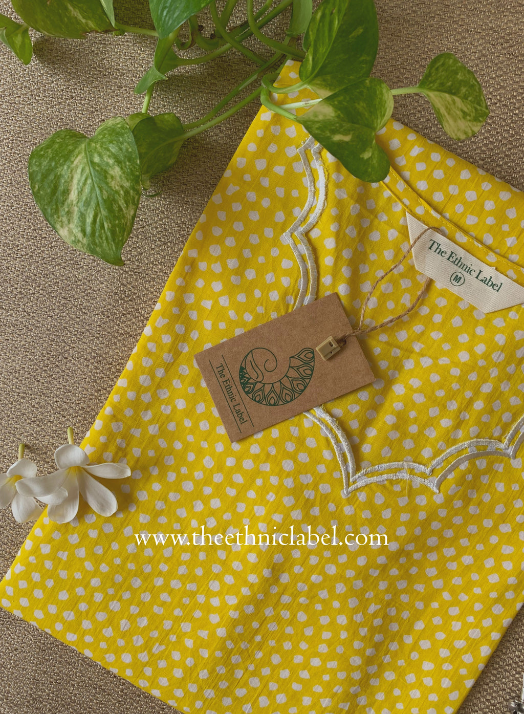 "Saransh" Scalloped Printed Yellow Cotton kurta