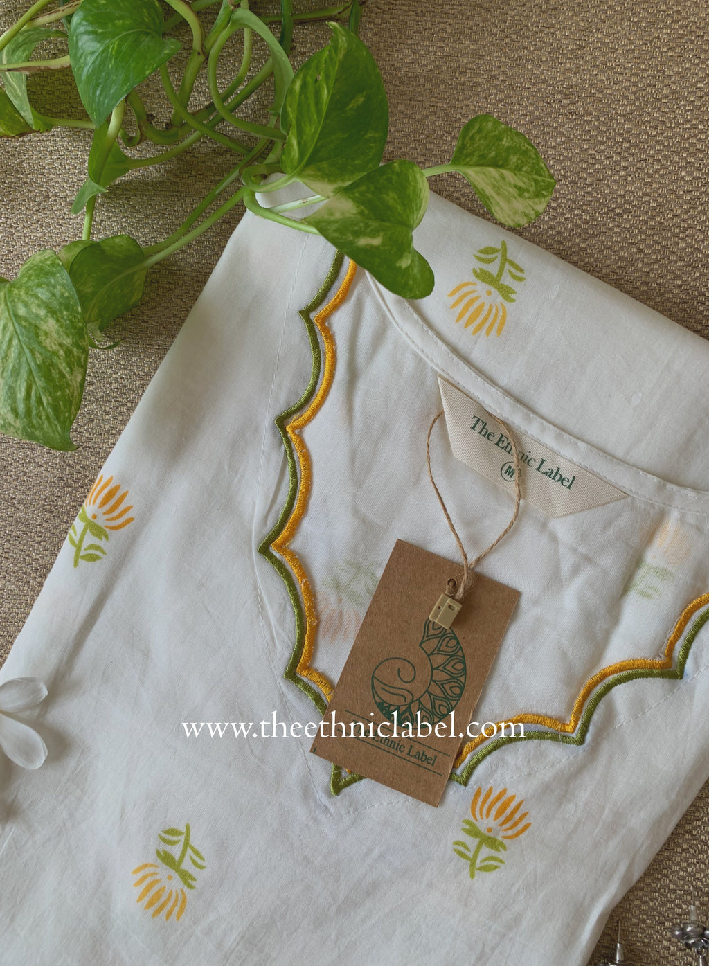 "Neerja" Scalloped Printed Off-White Cotton kurta