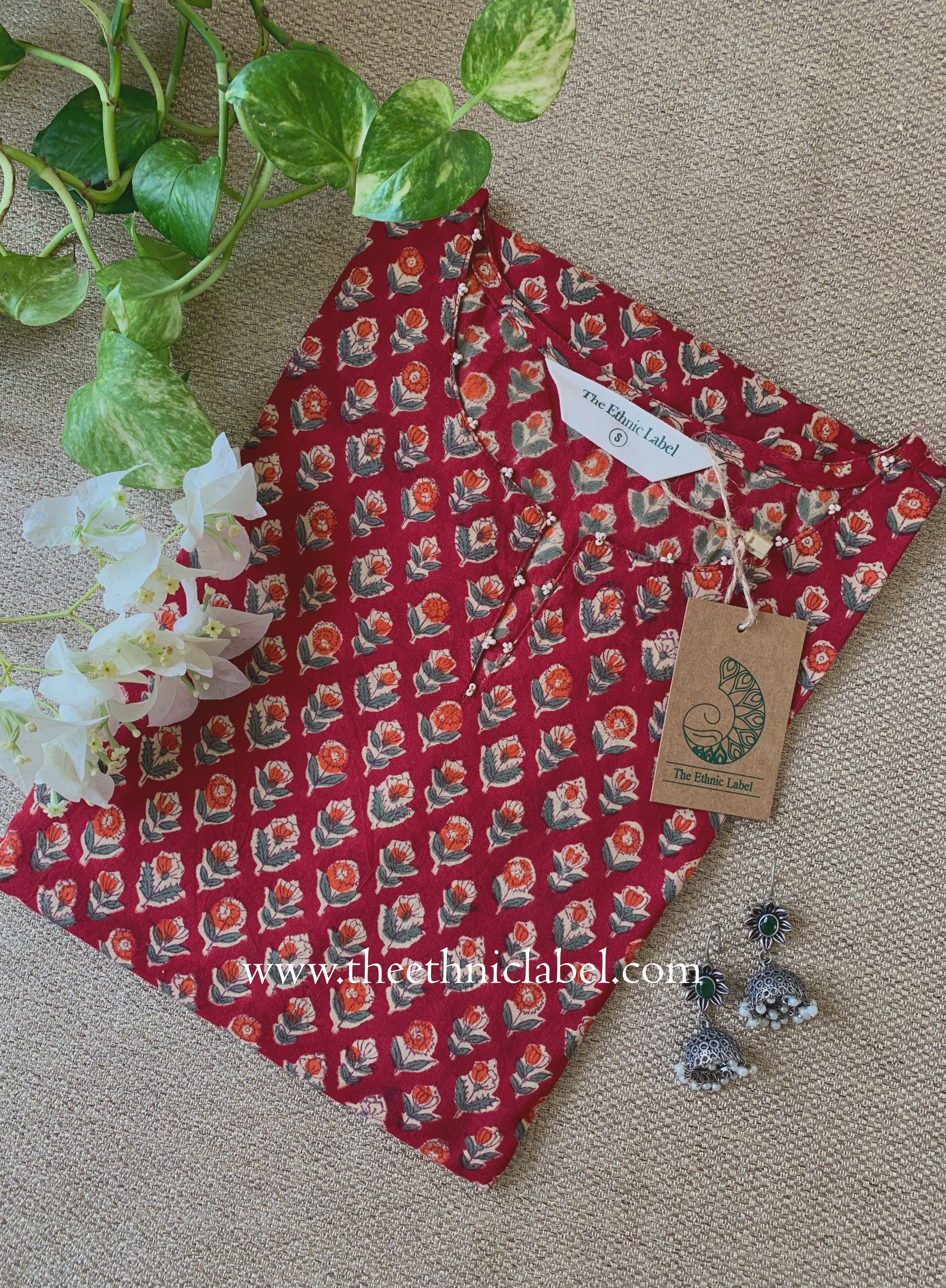 "Anvika" Hand Work Red Cotton Kurta