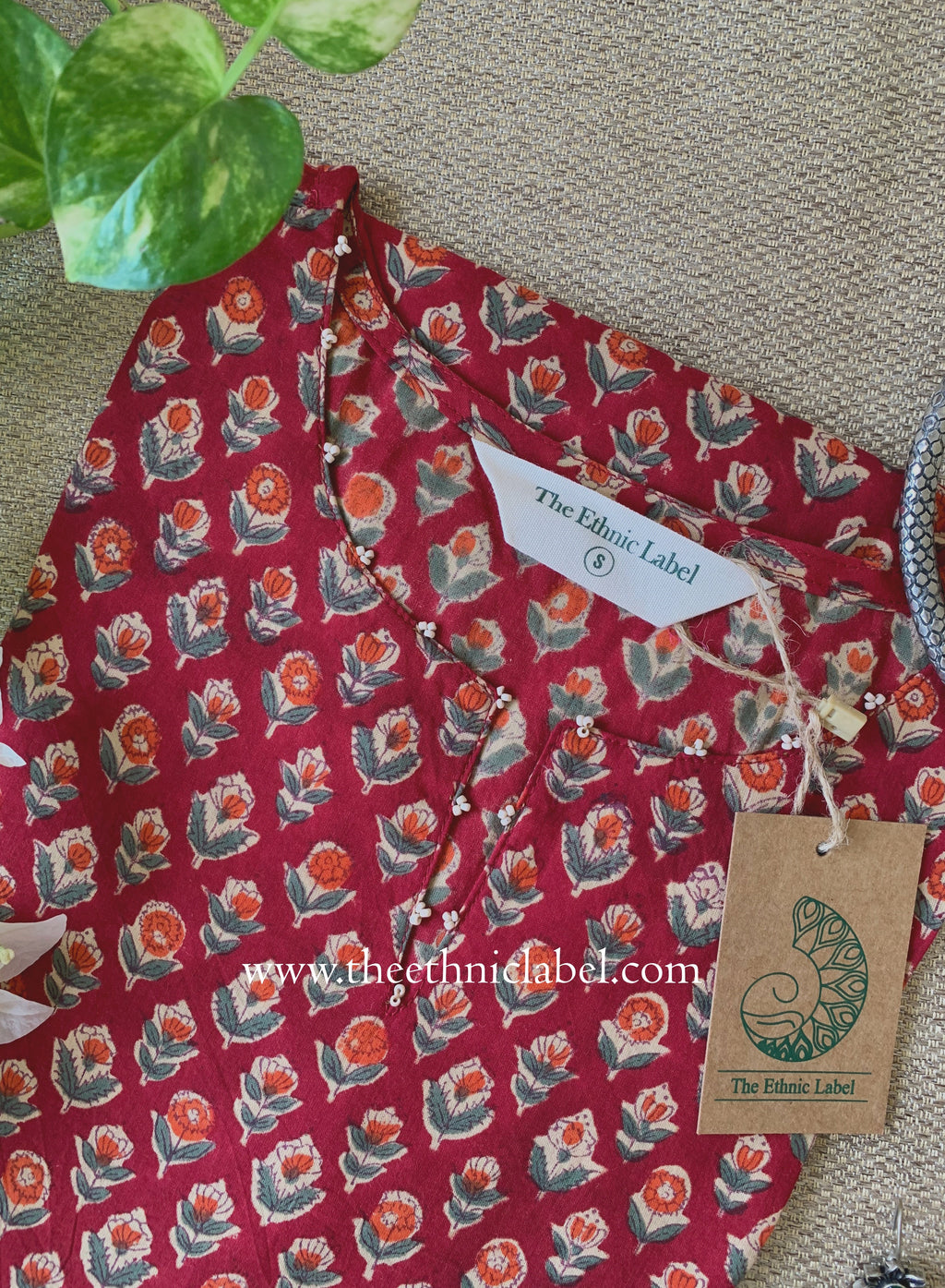"Anvika" Hand Work Red Cotton Kurta