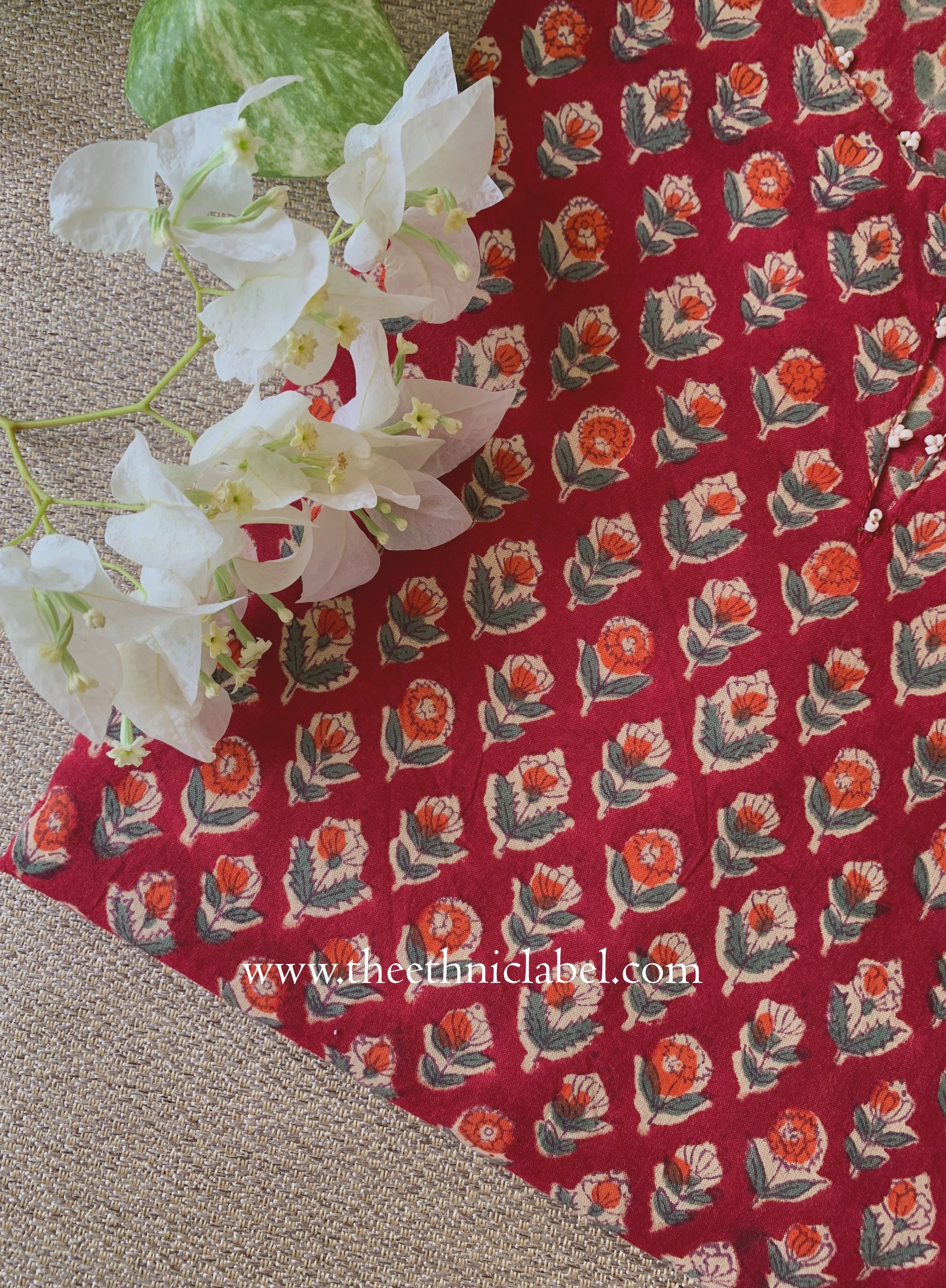 "Anvika" Hand Work Red Cotton Kurta