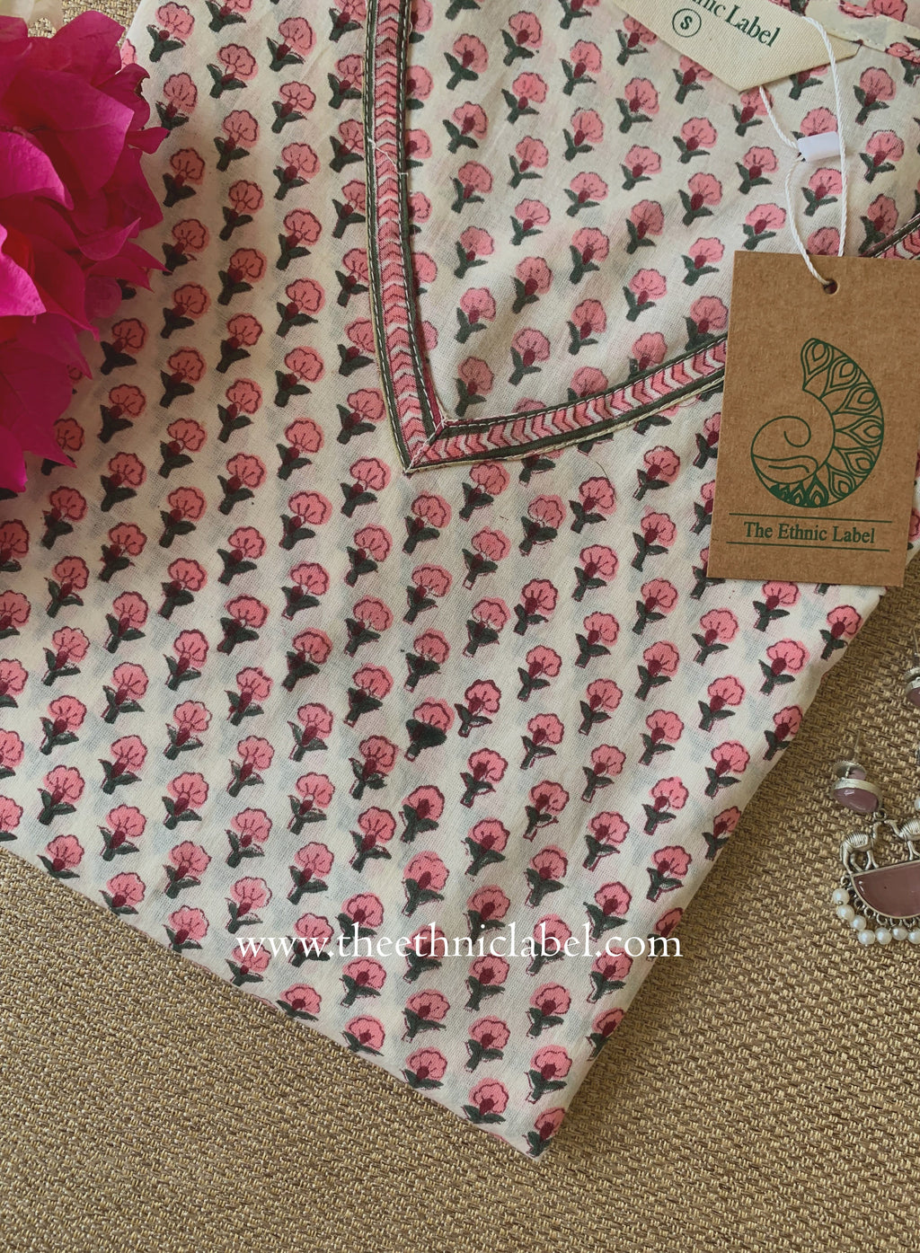 "Mira" Hand Block Printed White Cotton Kurta