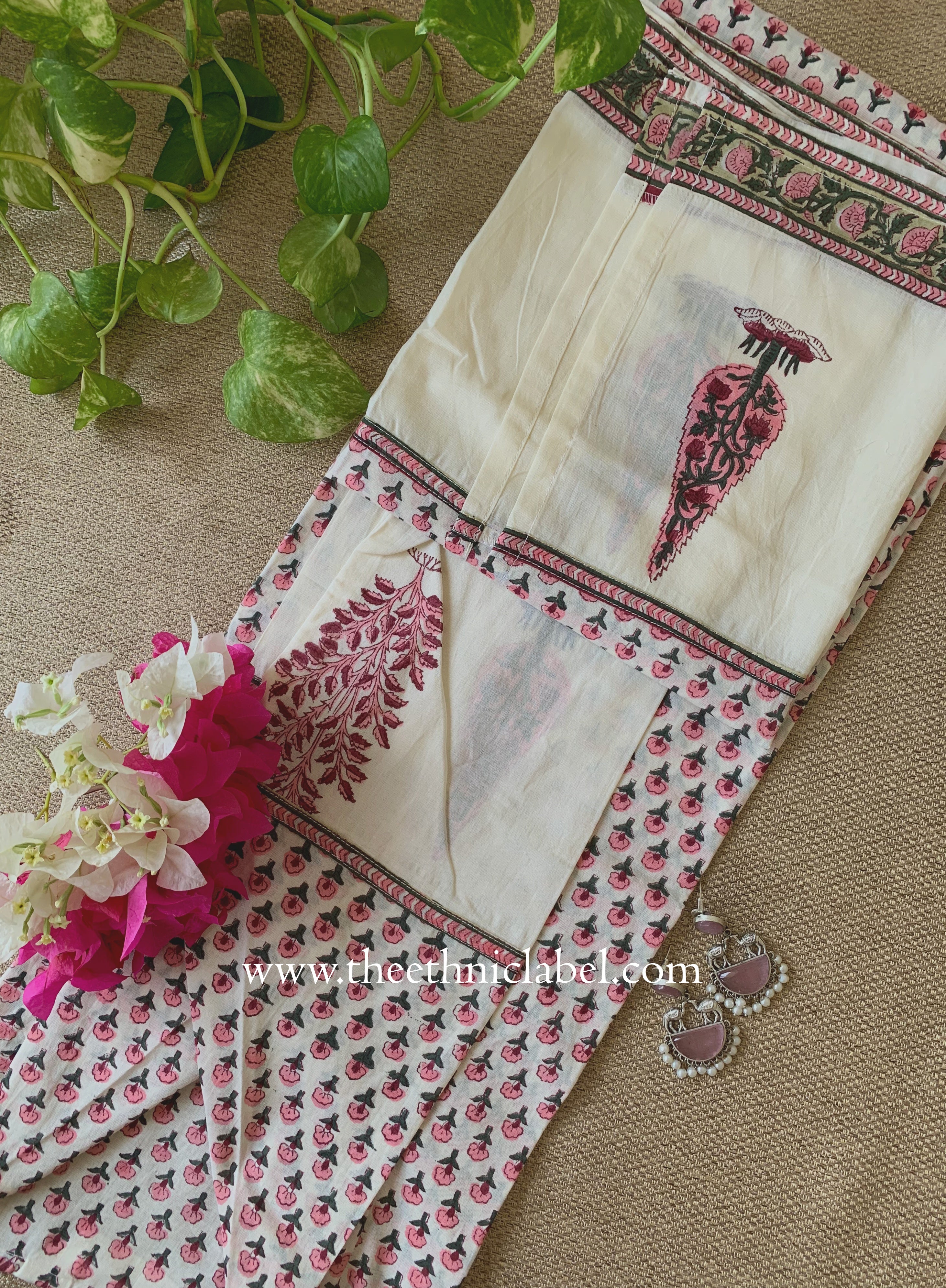 "Mira" Hand Block Printed White Cotton Kurta
