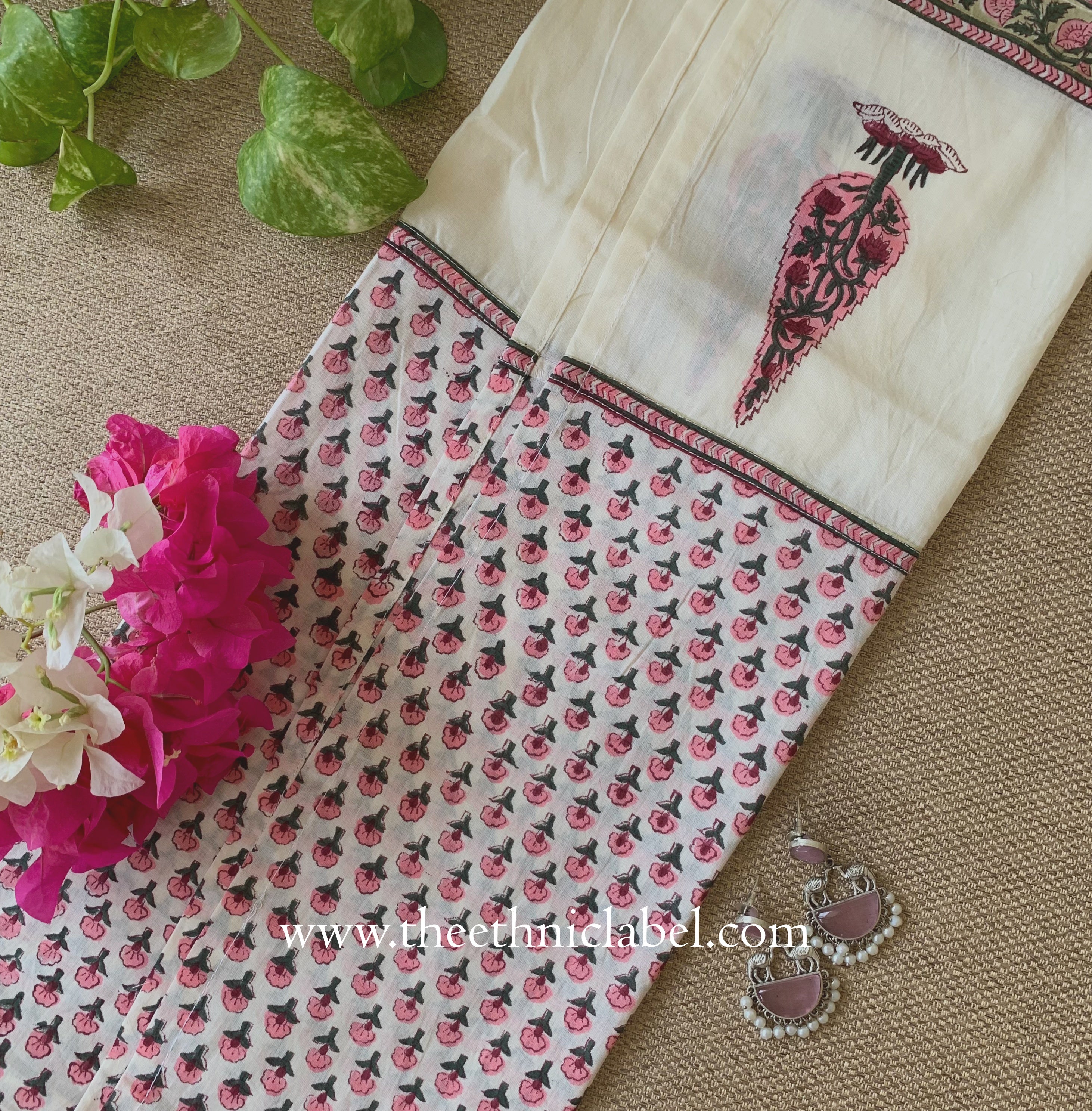 "Mira" Hand Block Printed White Cotton Kurta