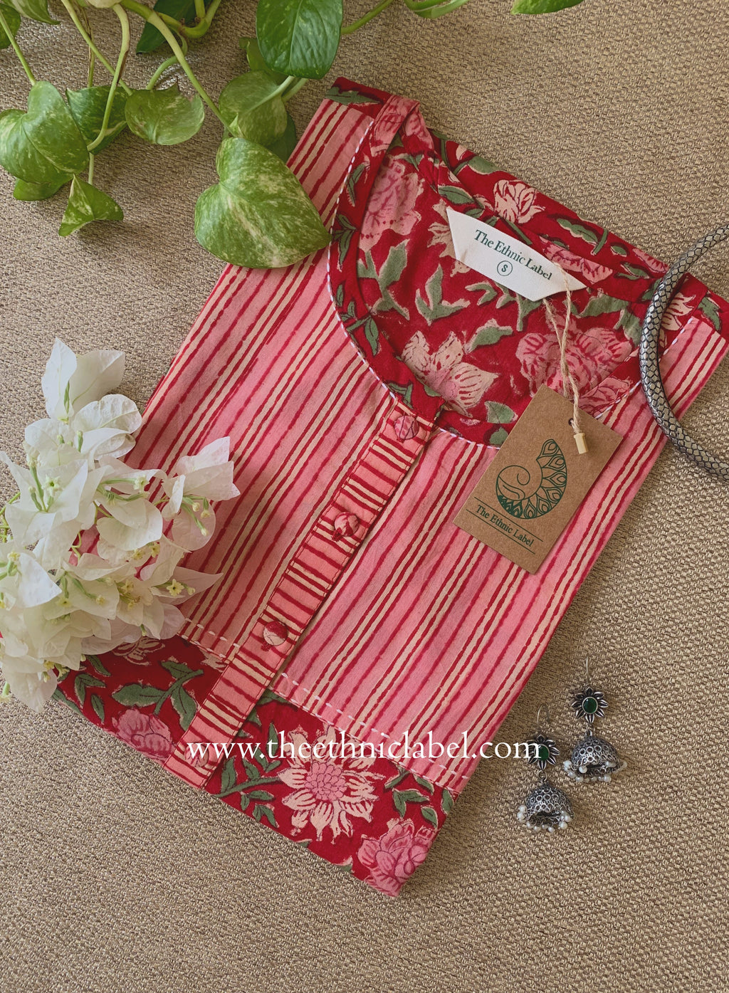 "Charu" Hand Block Printed Red Cotton Kurta