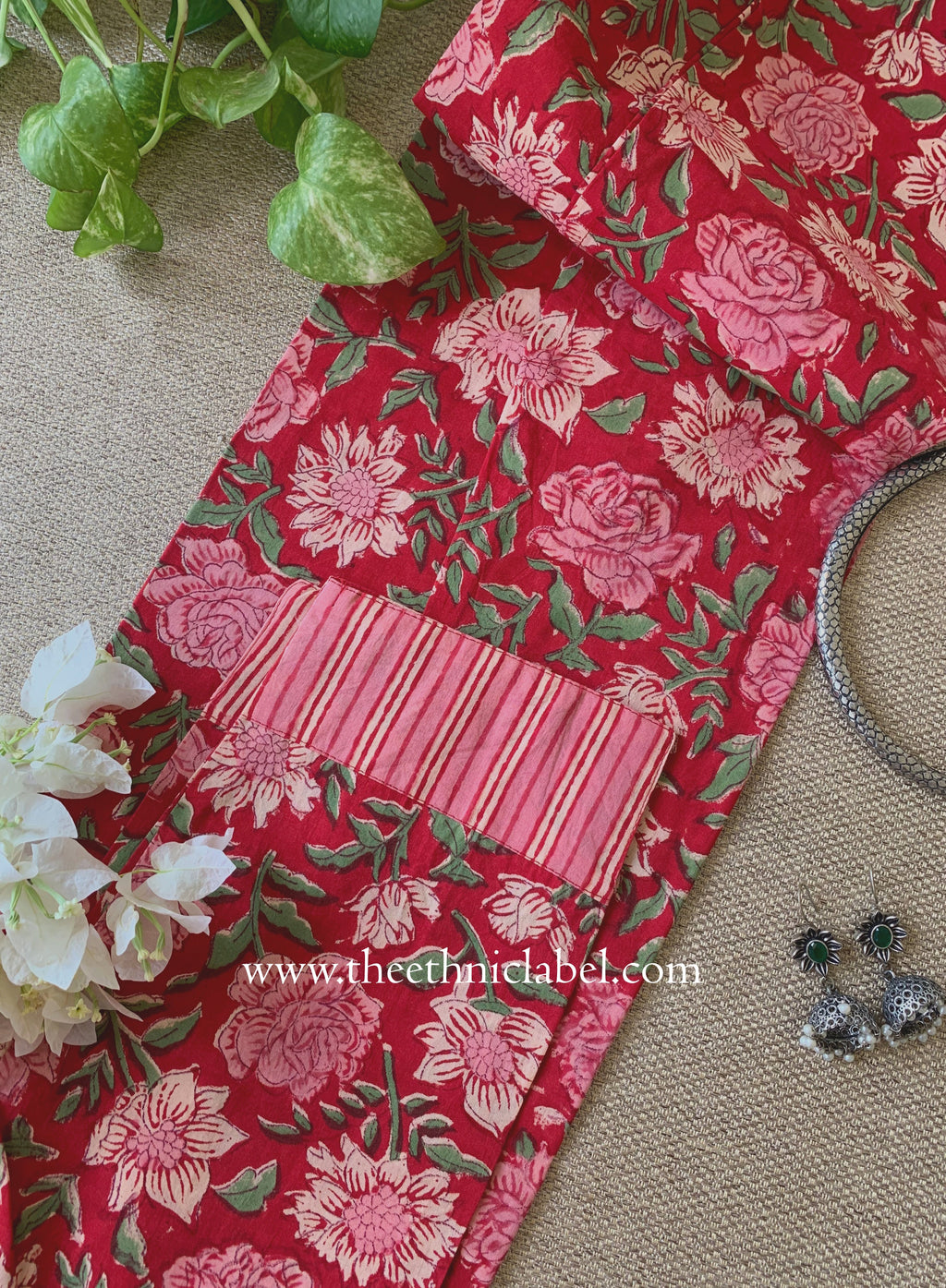 "Charu" Hand Block Printed Red Cotton Kurta
