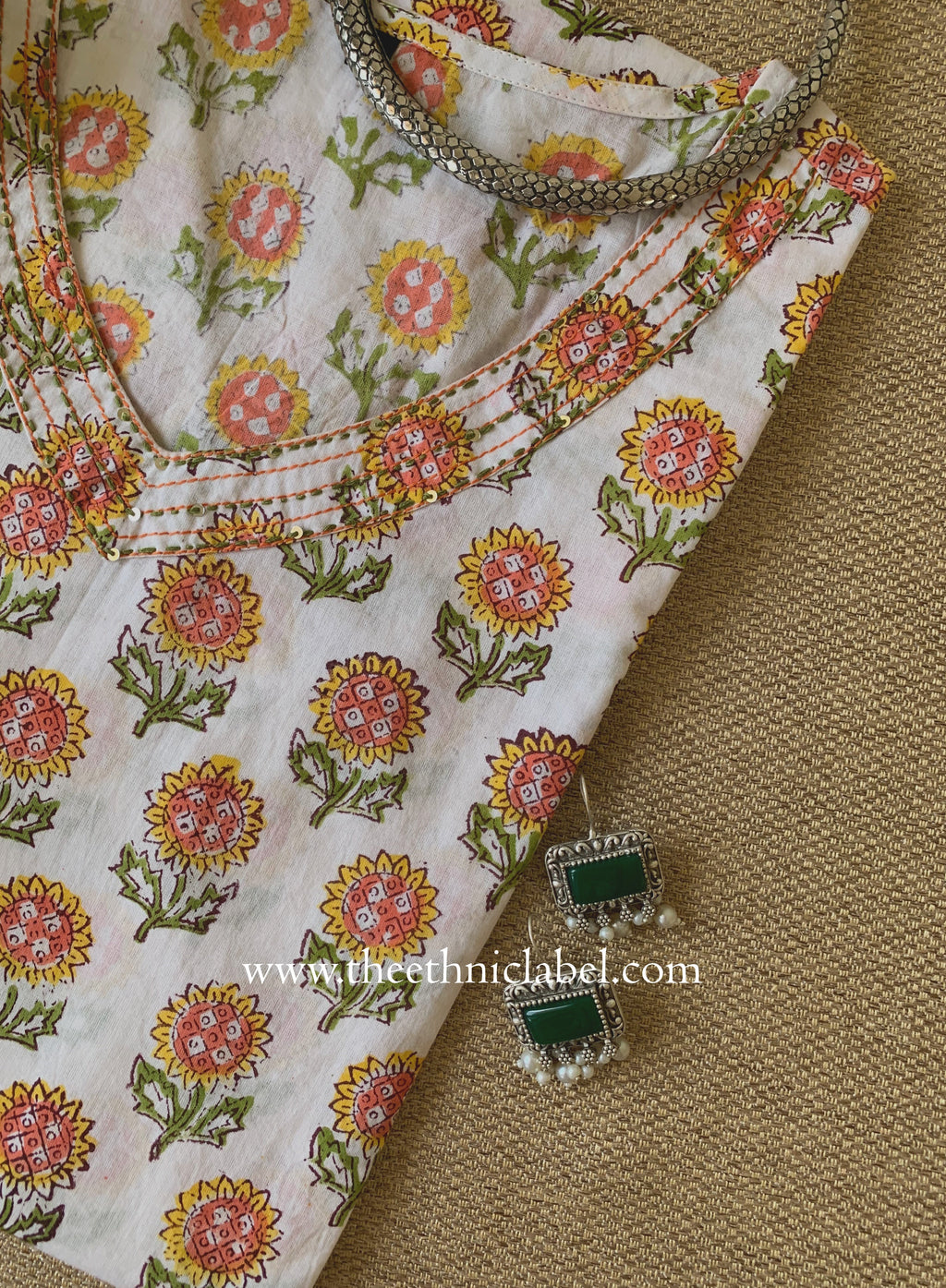 "Rajni" Hand Block Printed White Cotton Kurta