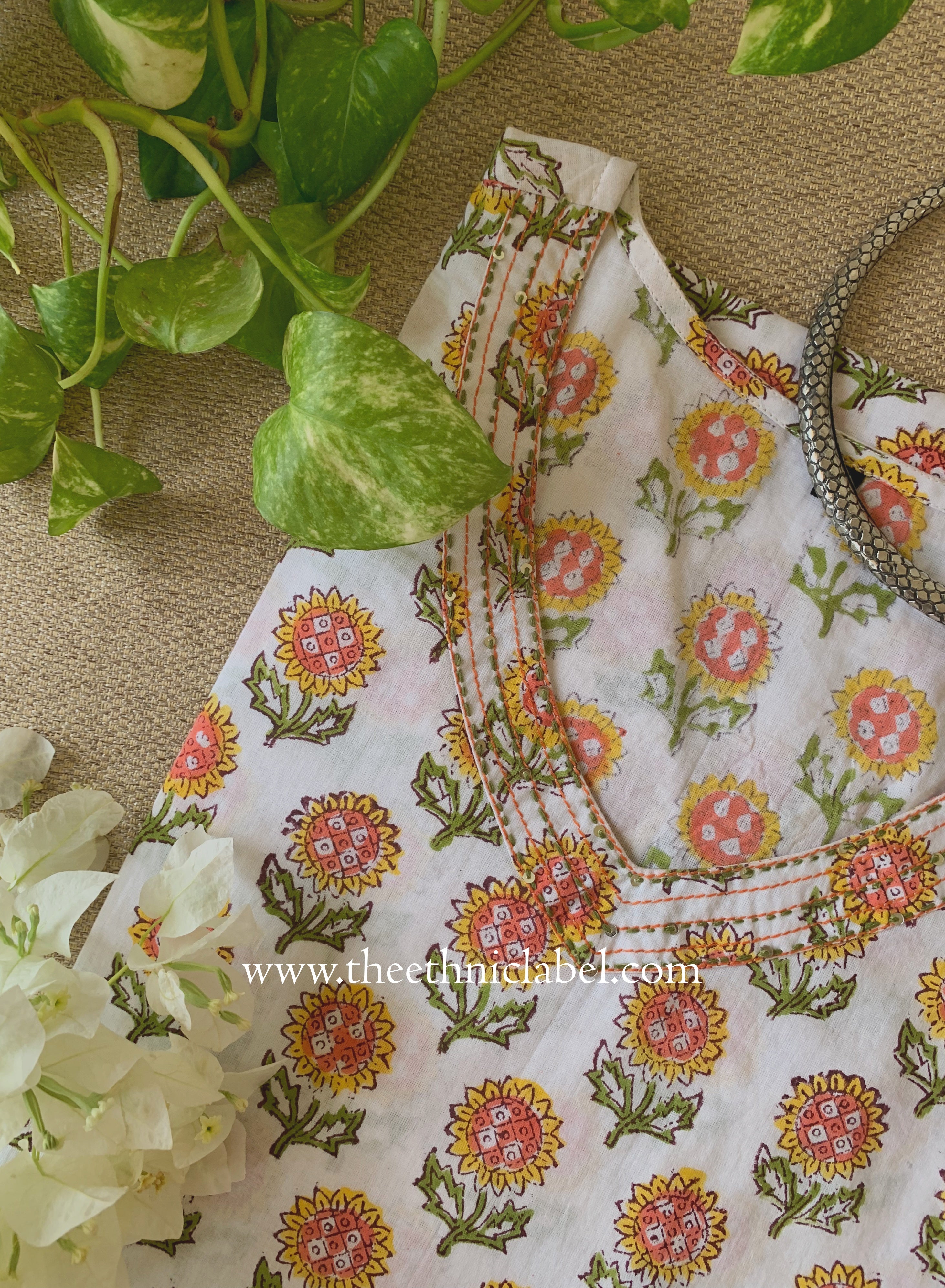 "Rajni" Hand Block Printed White Cotton Kurta
