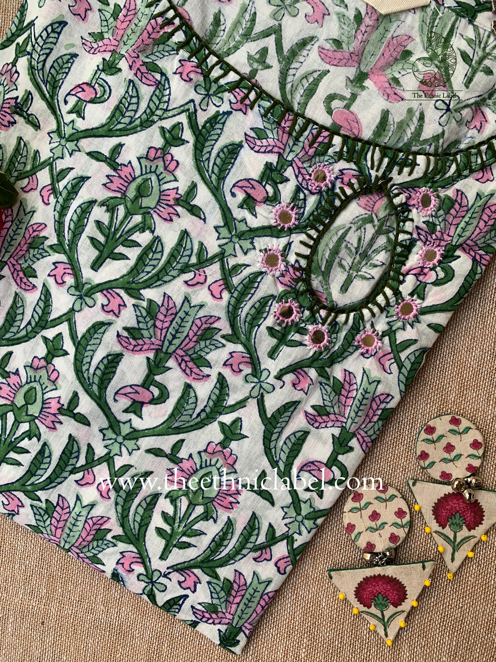 "Sayara" Embroidered Hand Block Printed Cotton kurta