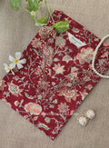 Naqsh Hand Embroidered Block Printed Red Cotton kurta