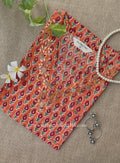 Jhalak Hand Embroidered Block Printed Orange Cotton kurta