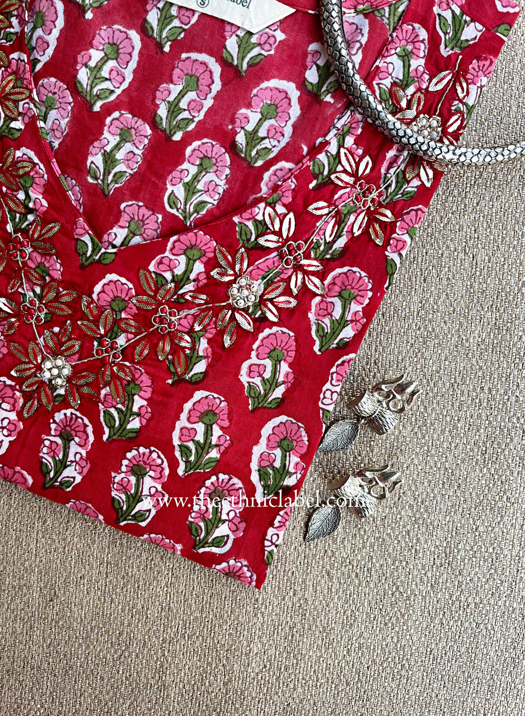 "Suman" Hand Embroidered Block Printed Cotton kurta (S to 5XL)