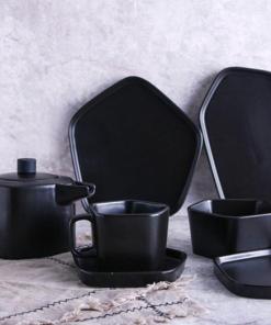 Pentagon Mug with Saucer Black